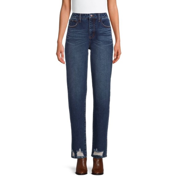 🆕 No Boundaries Juniors Straight Split Hem Distressed High Rise Jeans Size: 17 - Picture 1 of 6